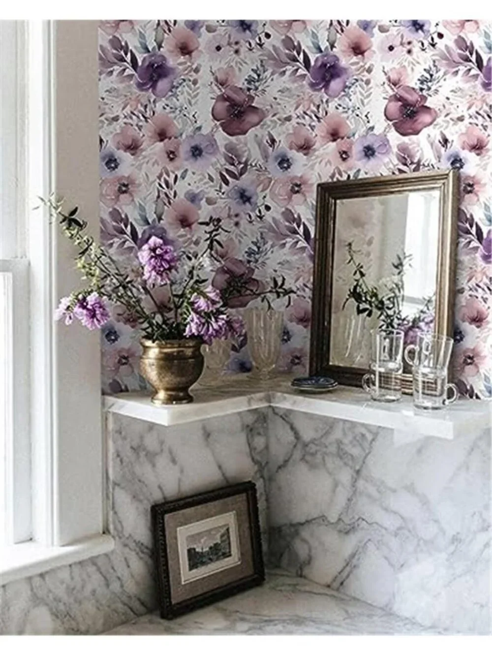 Purple Floral Peel And Stick Wallpaper Removable Contact Paper Wall Decor